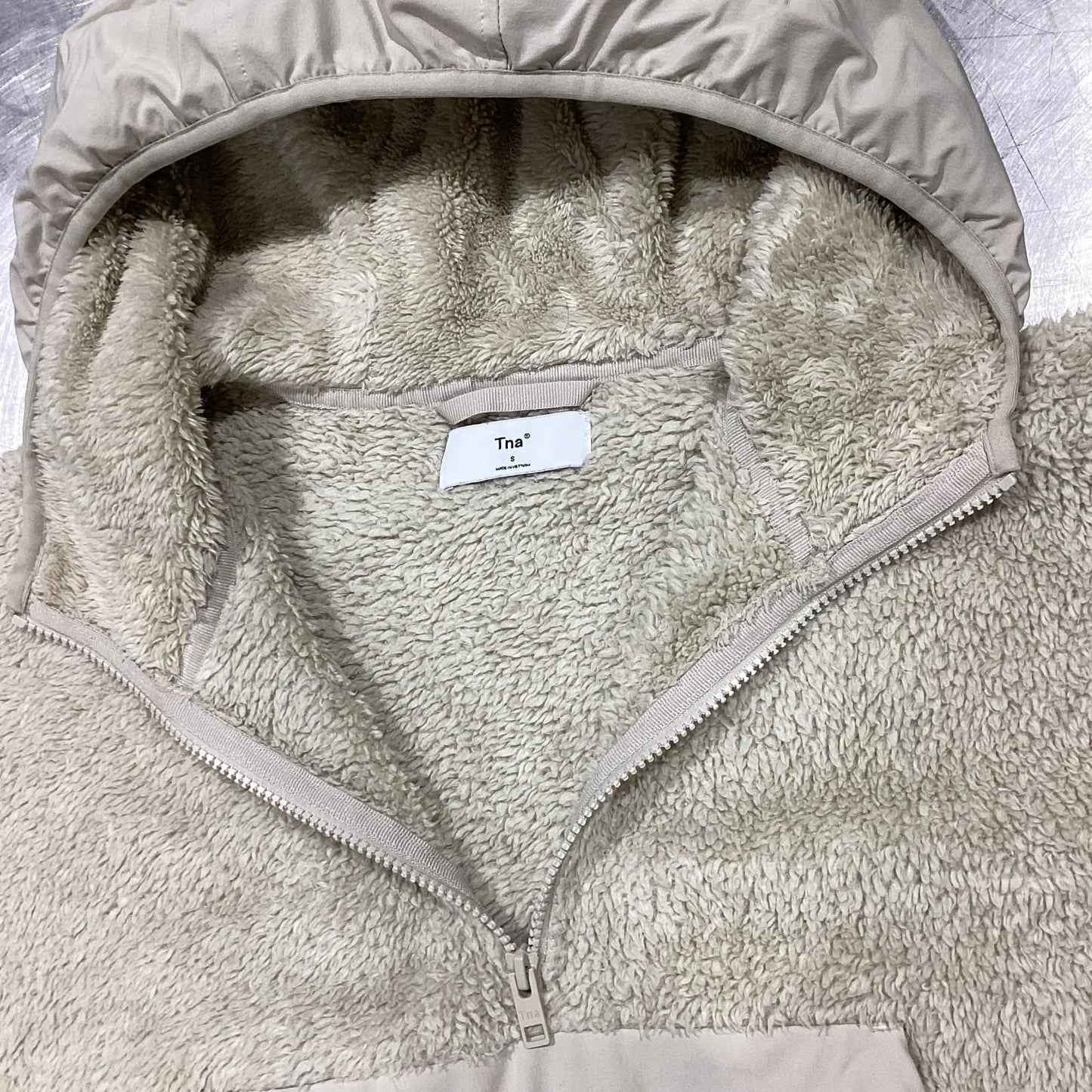 Tna Cozy Sherpa Half-Zip Hoodie Jacket Beige Size S