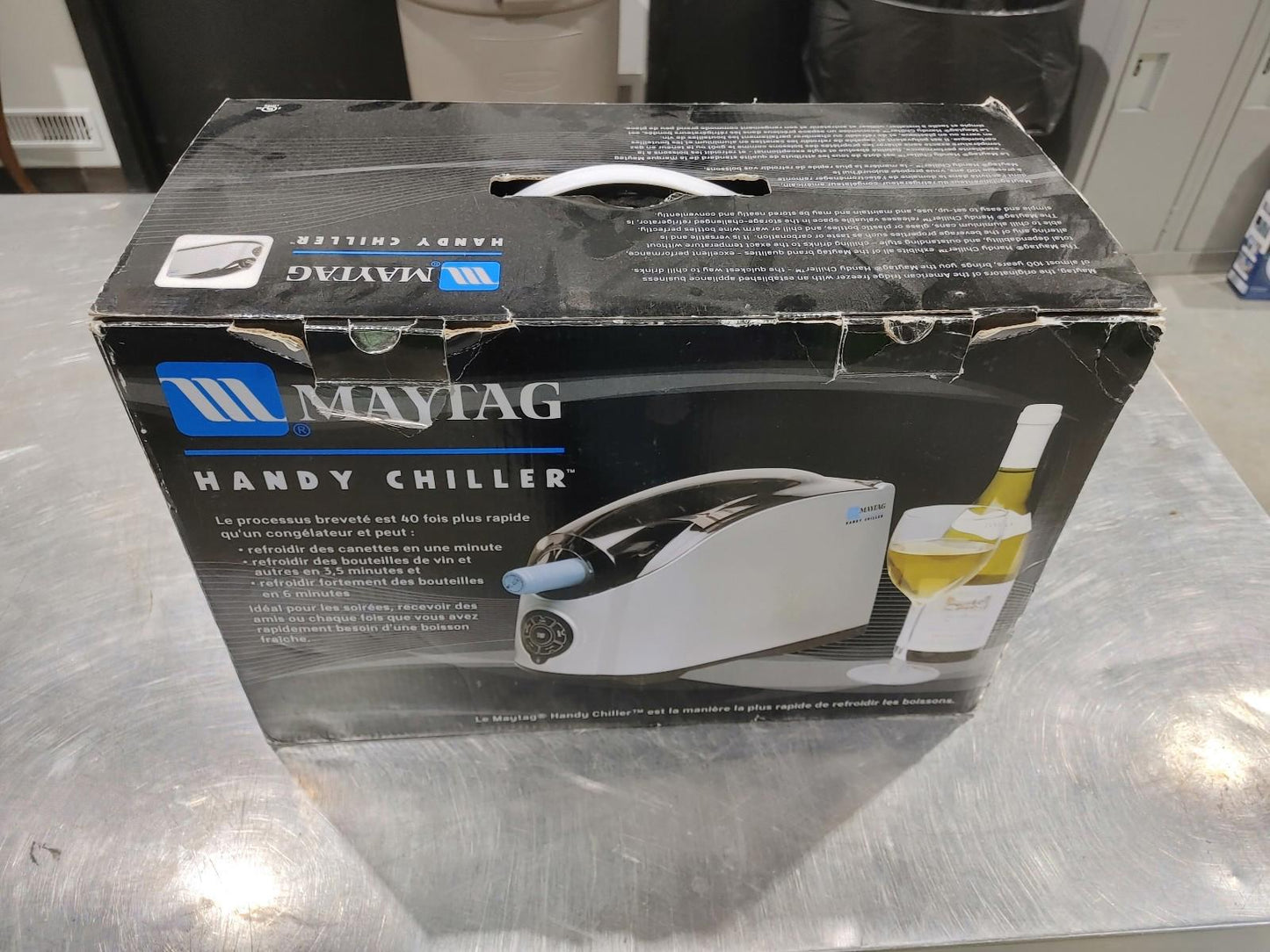 Brand New In Box Maytag Handy Chiller HC-01 Electric Drink Chiller/Cooler Silver