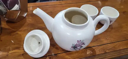Porcelain Teapot and Tea Cups Set of 3 With Pink Florals