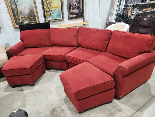 Red Sectional Sofa with Ottomans
