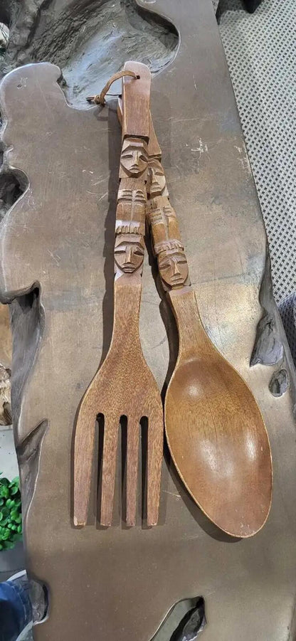 Hand Carved Wooden Spoon and Fork