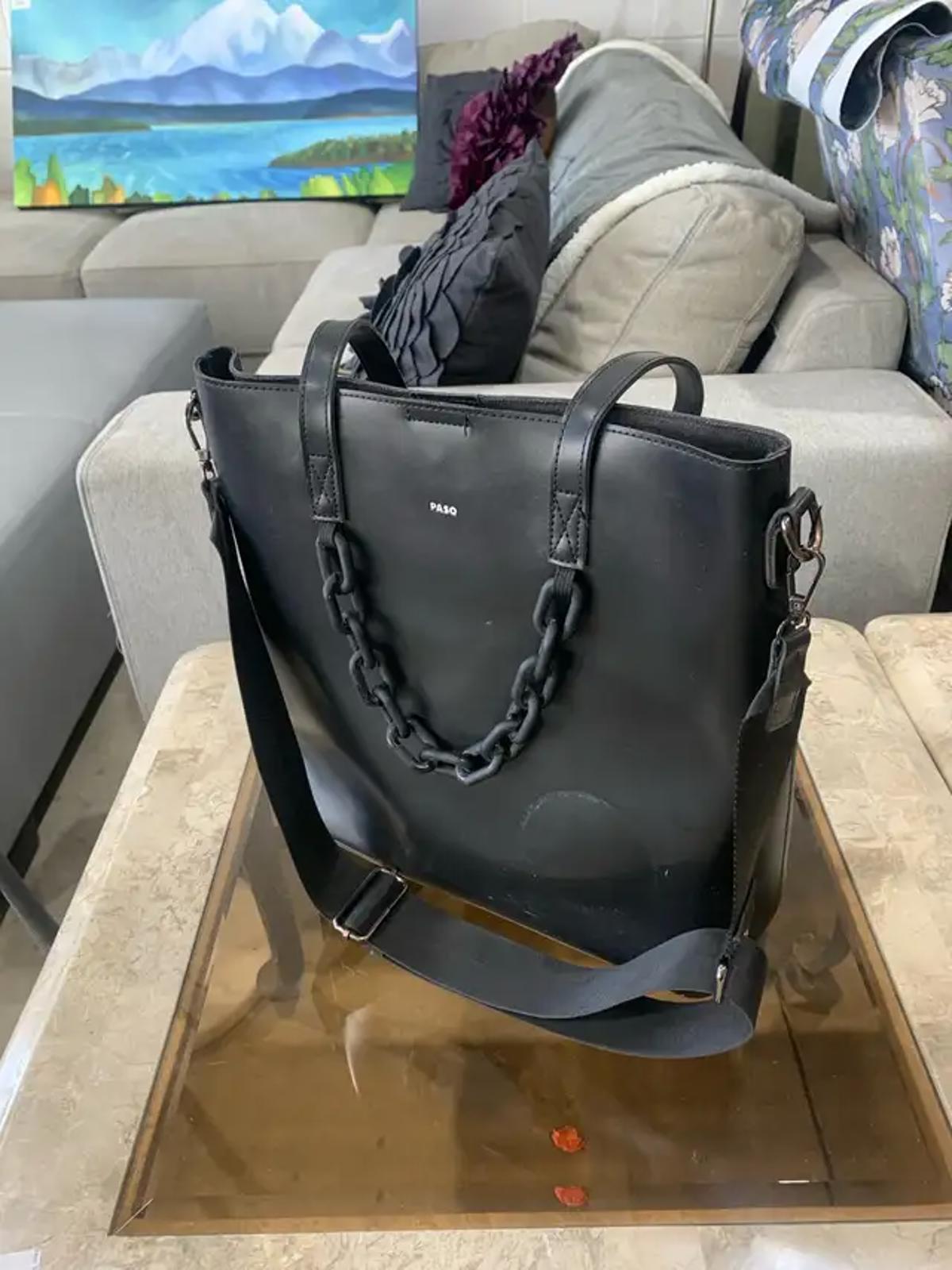 PASQ Black Tote with Matte Chain Detail
