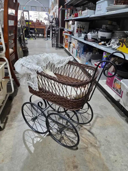 Vintage Iron/Wicker Doll Pram