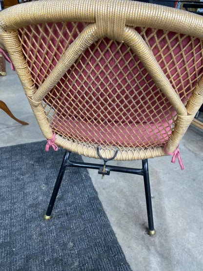 Wicker Chair with Pink Cushions