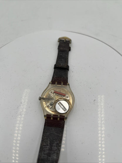 Vintage Swatch Swiss Quartz Watch with Leather Strap — Rare Collectible