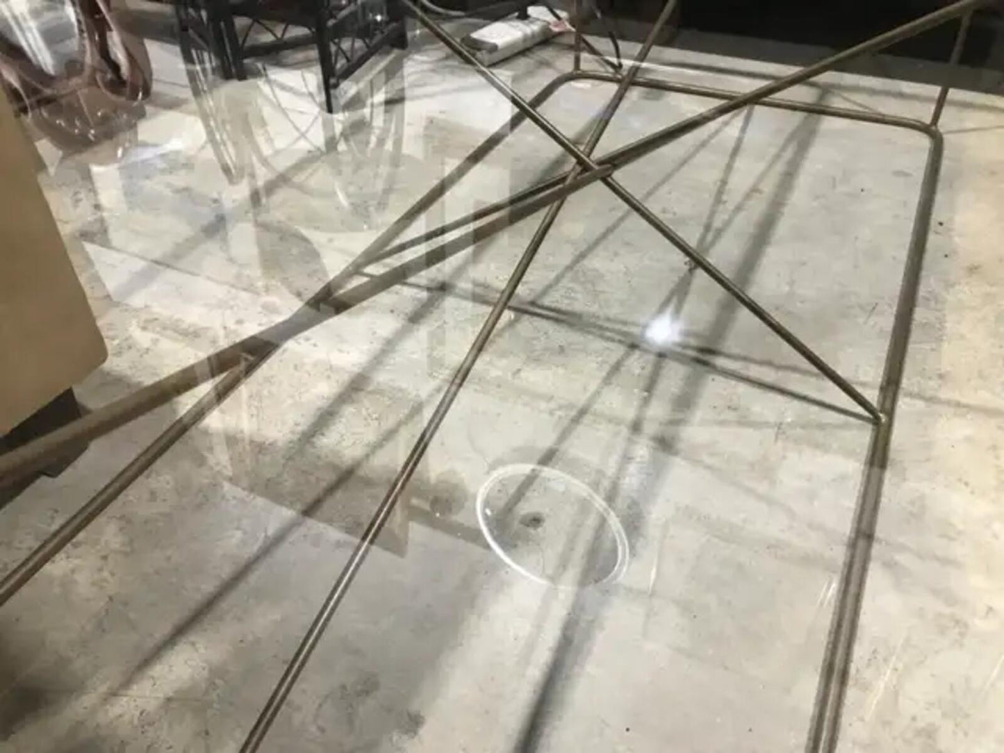 Glass Coffee Table with Gold Trim Industrial Style