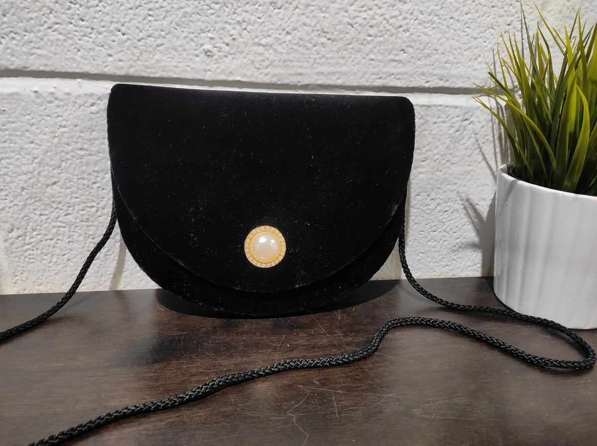 Carolyne Barton Night Black Velvet Evening Bag Purse Clutch