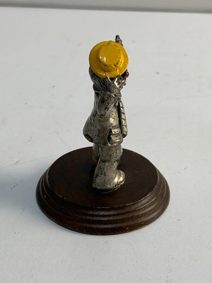 Vintage George Good Cast Pewter Clown On Wood Base With Flowers
