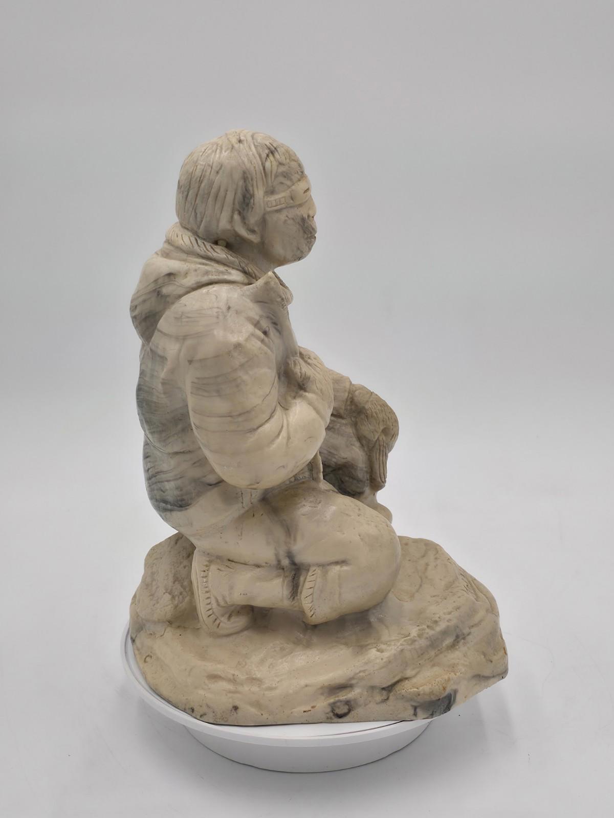 Vintage Inuit "The Hunt" Sculpture Eskimo Canada Signed Soapstone Hand Carved