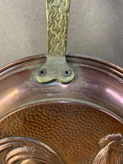 Vintage Copper Pan Mold Folk Rooster Brass Handle Great Patina