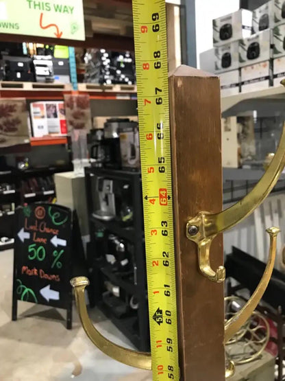 Wooden Coat Rack 68 inch with Brass hooks