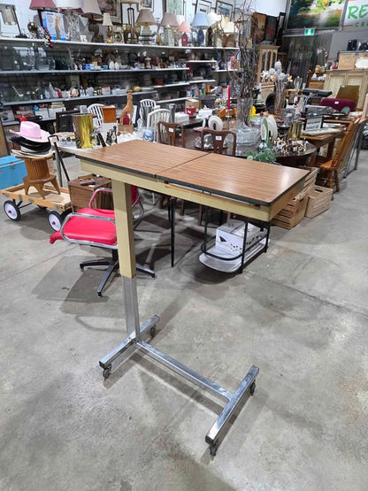 Vintage Adjustable Rolling Overbed Table w/ Storage & Mirror - 1974