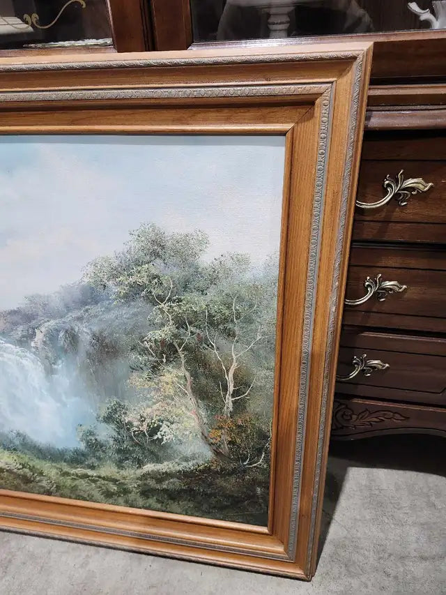 Framed Original Waterfall Painting 54x30