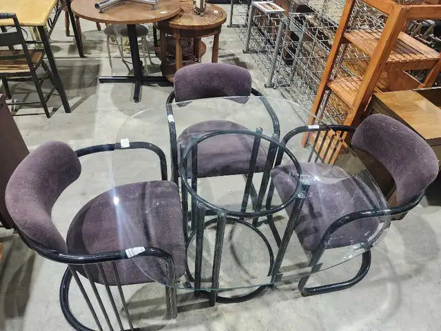 Modern Glass/Metal Table with 3 Chairs