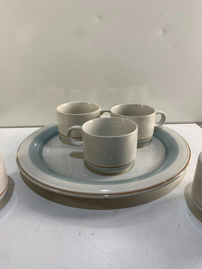 Vintage Genuine Stoneware Country Morn Coffee Cups, Creamer, Sugar Bowl & Plate