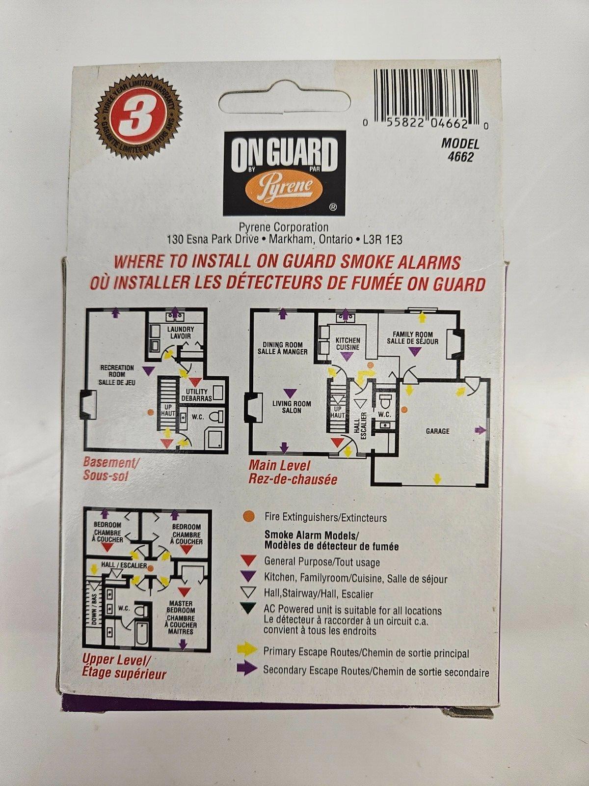 On Guard Kitchen/Family Room Smoke Fire Alarm Detectors Security w/ 9v Battery