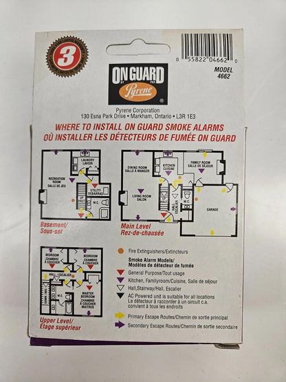 On Guard Kitchen/Family Room Smoke Fire Alarm Detectors Security w/ 9v Battery