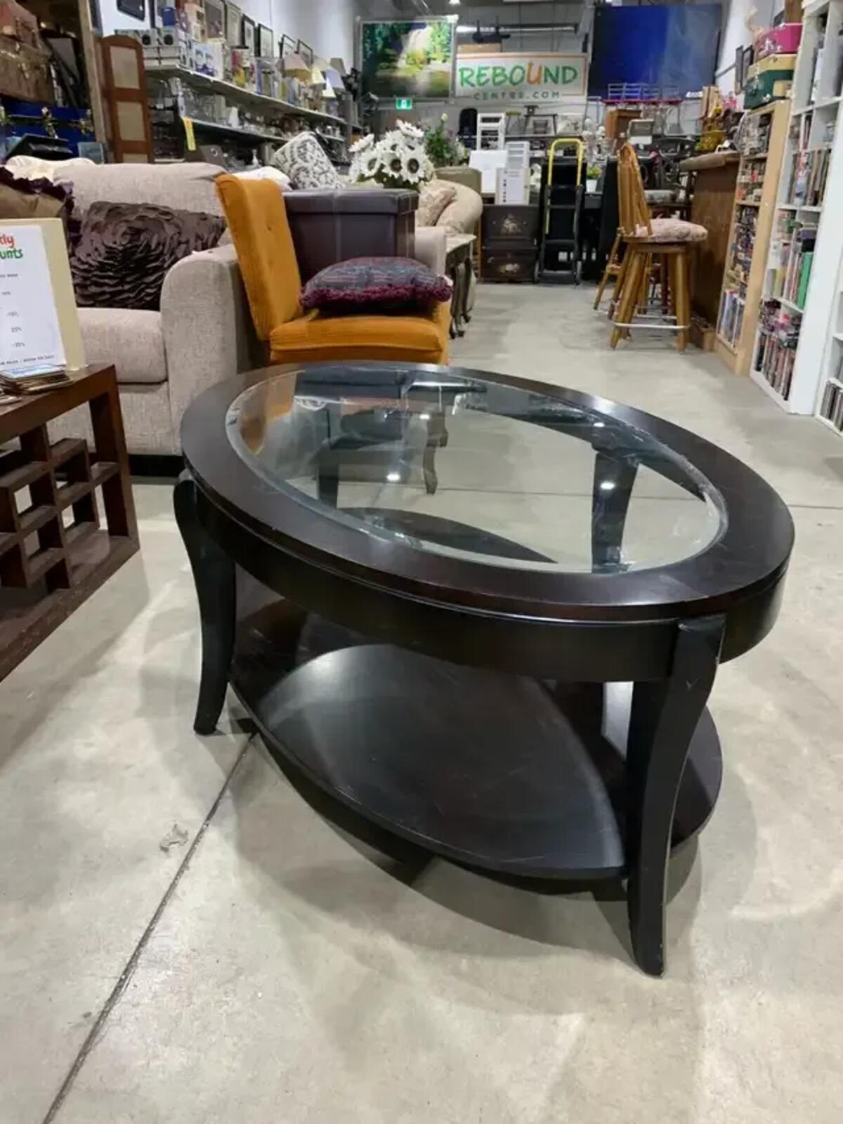 Wooden Oval Coffee Table with Glass insert