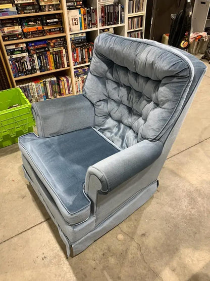 Blue Faux Velvet Spinning Armchair