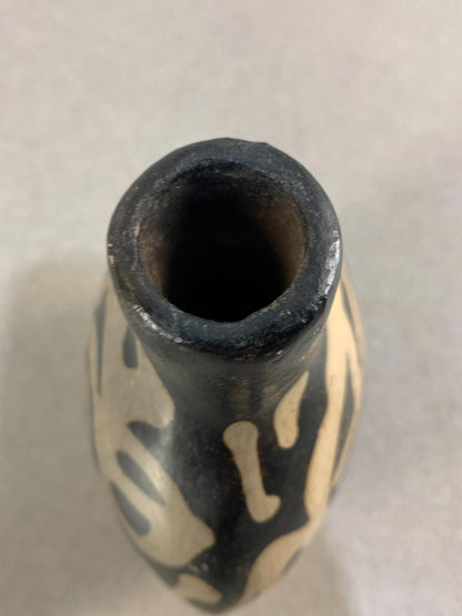 Modern Ceramic Vase Dark Brown or Black with Beige Circular Swirl