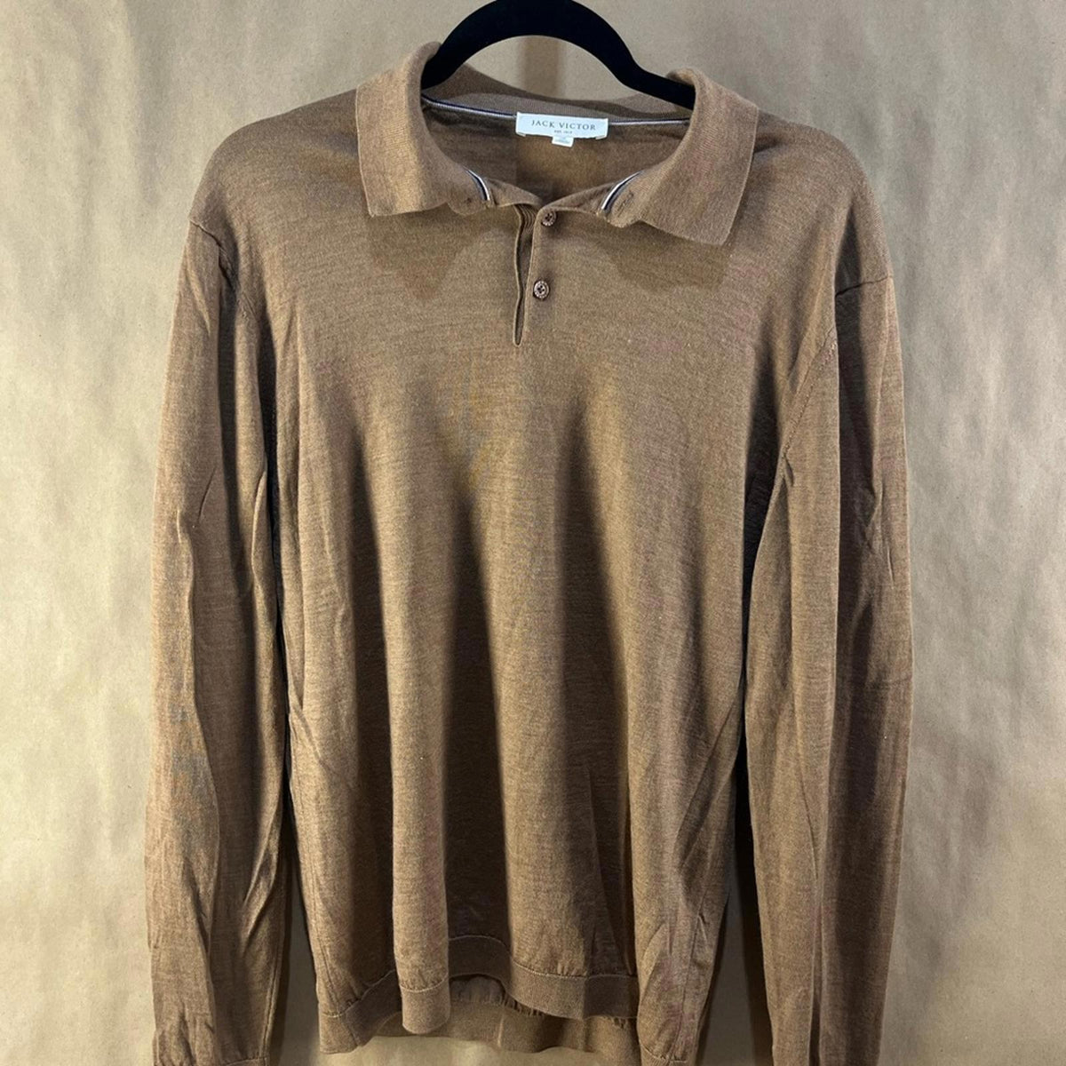 Jack Victor Wool & Silk Brown Long Sleeve Polo Shirt (Size L)