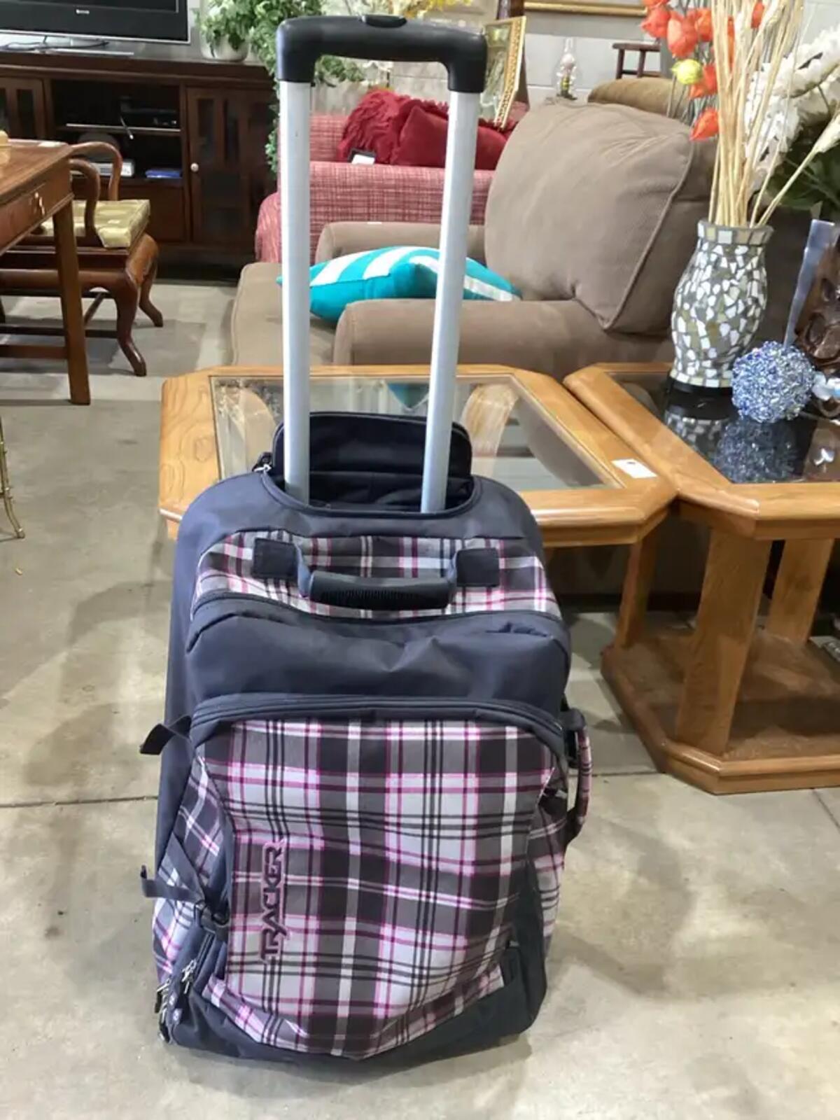 Plaid Tracker Rolling Backpack Suitcase