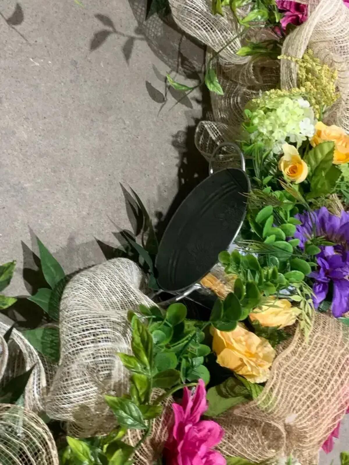 Floral Wreath with Burlap Ribbon 40”