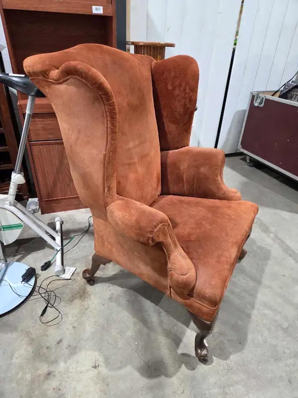 Vintage Suede Wingback Chair
