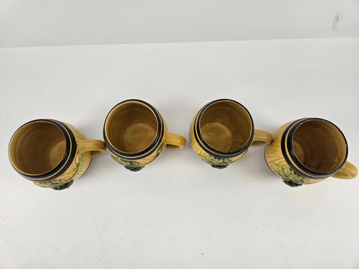 Lot de 4 tasses en céramique jaune vintage Kerangol