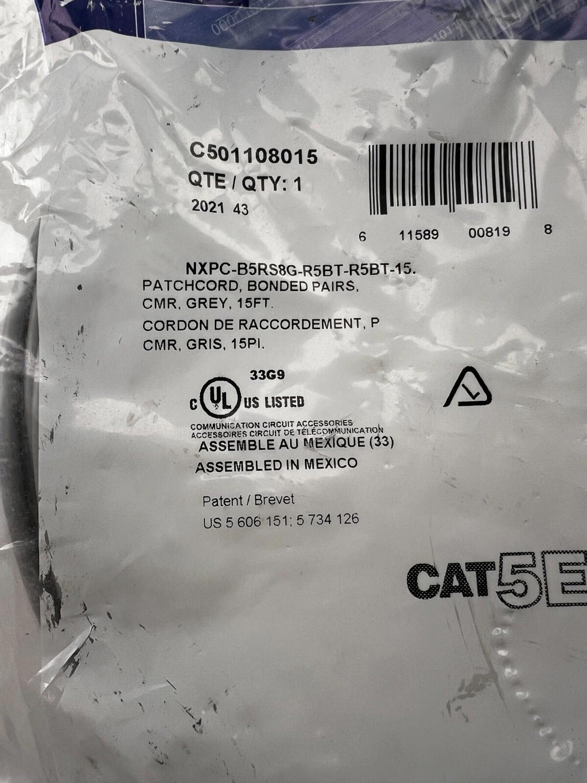 BELDEN | C501108015 Cat 5e Mod Patch Cord, Bonded-Pair - 15FT