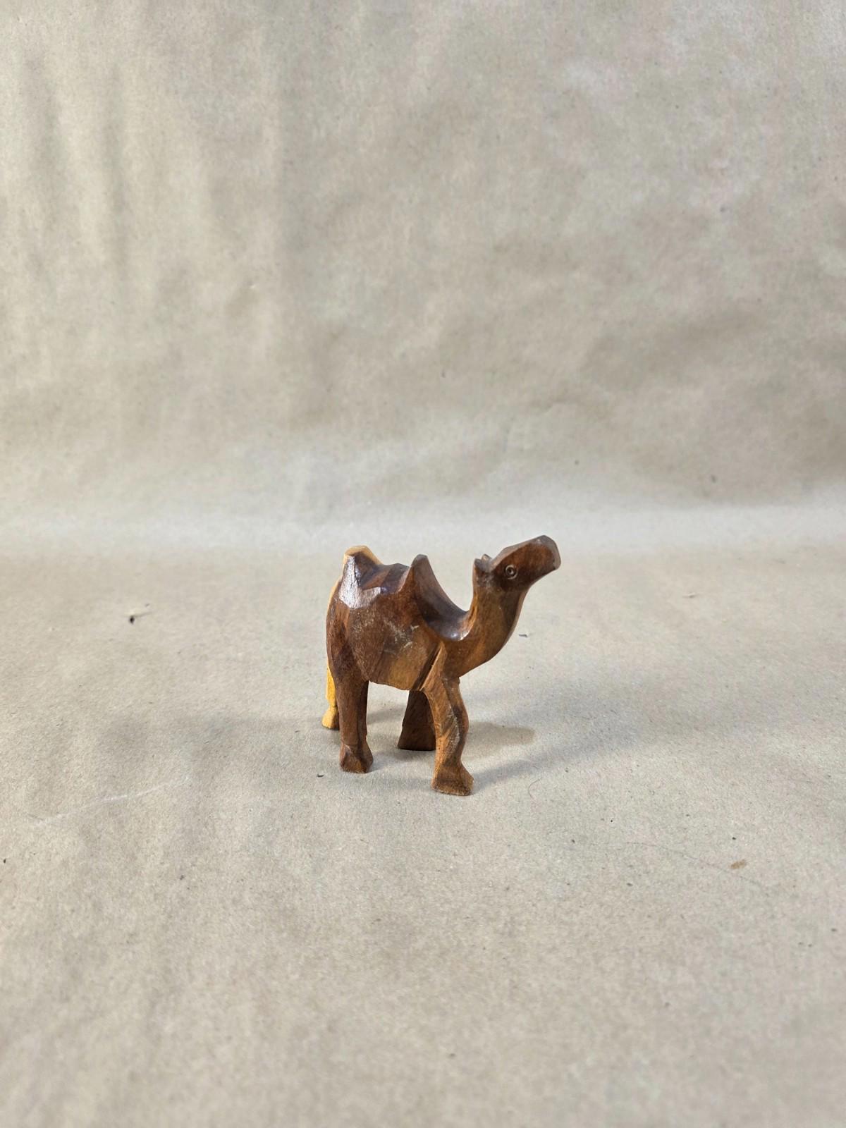 Vintage Egyptian Medium Wood Camel Hand Carved Animal Figurine 4" X 3"