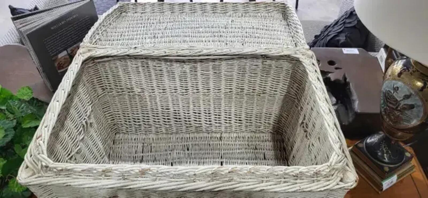 Large White Wicker Storage Trunk