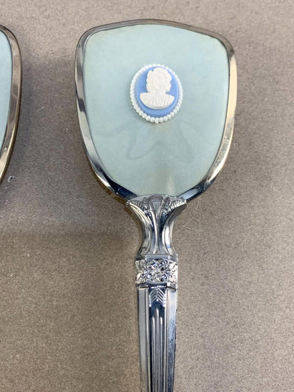 Antique Ladies hair Brush Set With Mirror & Brush, Silver