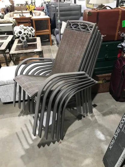 Grey and Brown Slingback Woven Patio Chairs 42.5” - 6 Available
