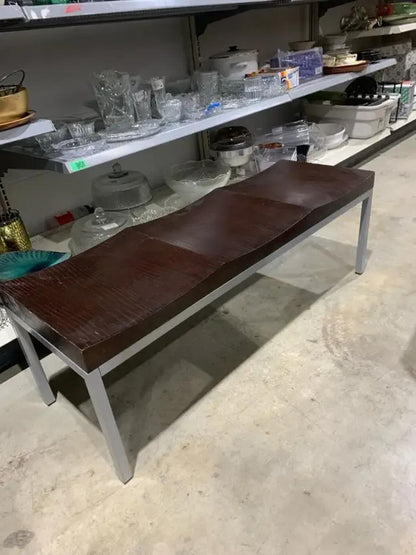 3 Seated Wooden Bench with Metal Legs