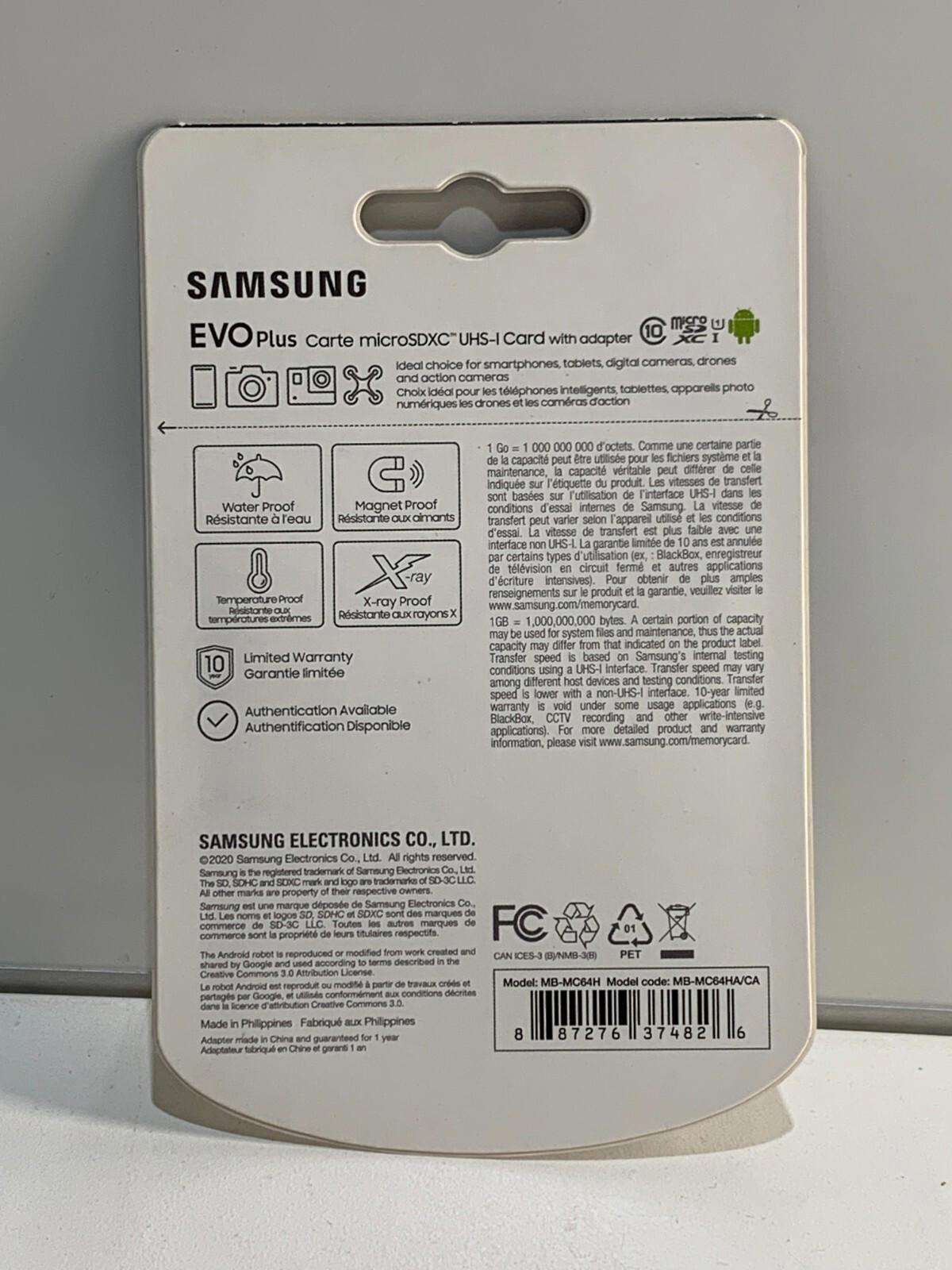 Samsung Evo Plus 64GB Micro SDXC UHS-I Class 10 Flash Memory Card w/ SD Adapter