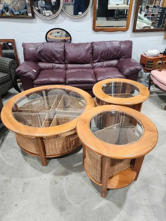 Glass Rattan Coffee & End Table Set