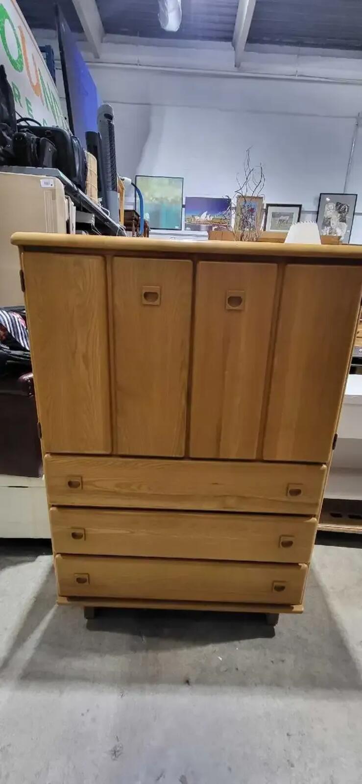 Oak Armoire with Drawers 52H x 36L x 18W