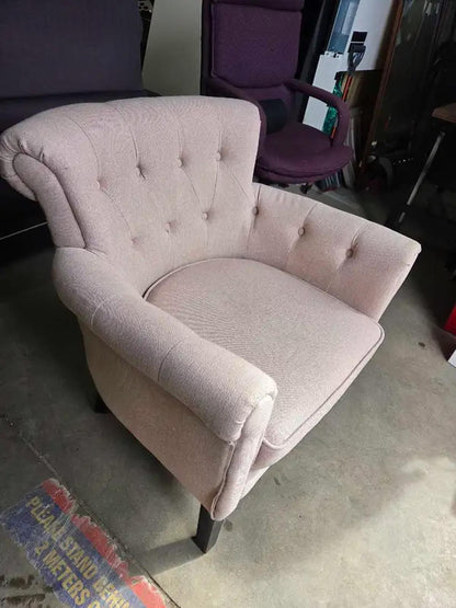 Pink Fabric Button-Tufted Armchair