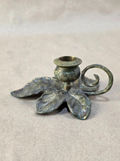 Vintage Early 20th Century Japanese Brass  Candle Holder, Lily Pad