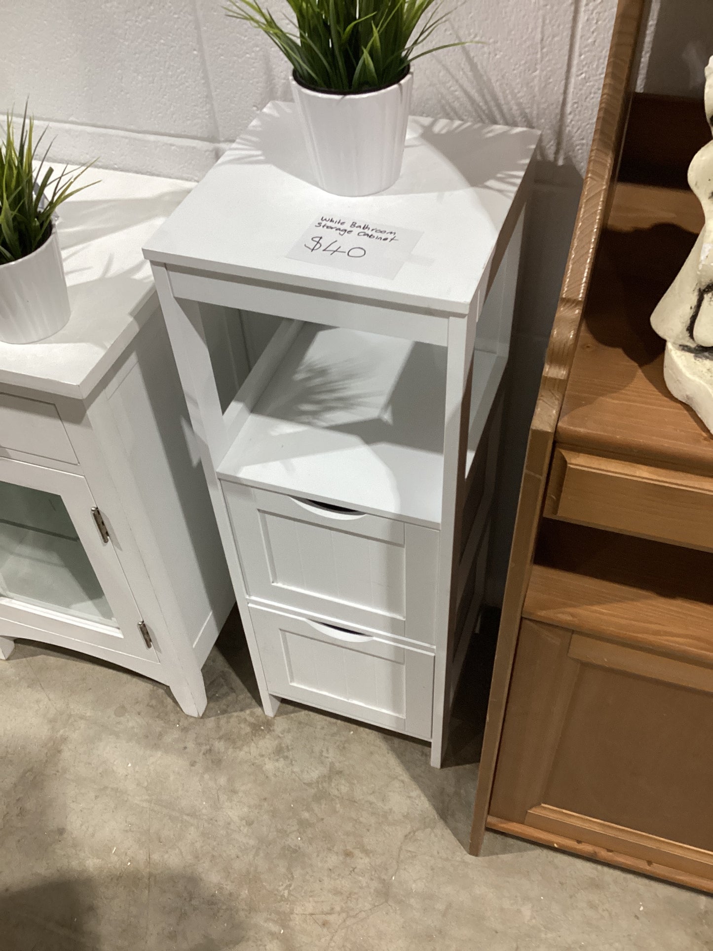 White bathroom storage cabinet