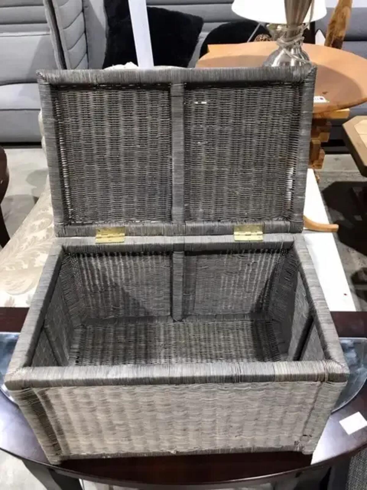 Grey Wicker Storage Trunk 22x15x14