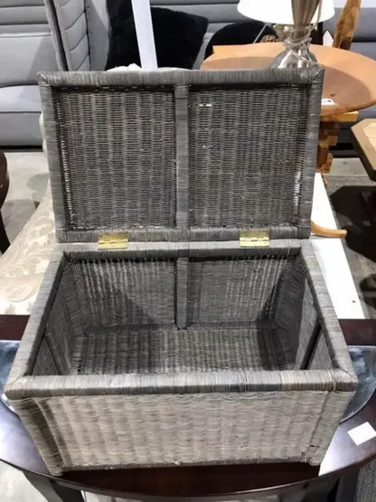 Grey Wicker Storage Trunk 22x15x14