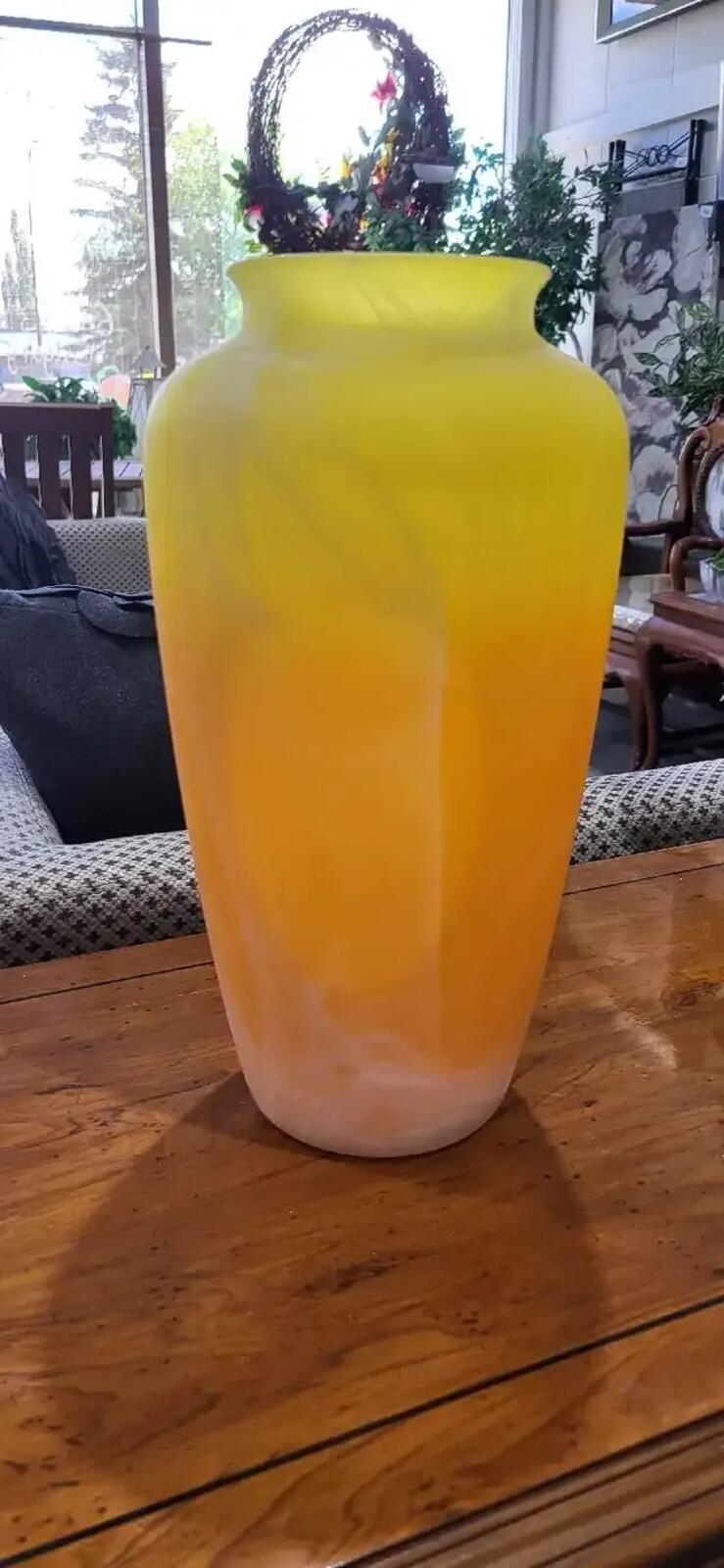Hand Blown Yellow Ombre Glass Vase 12'