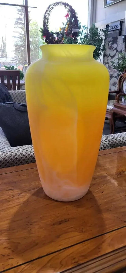 Hand Blown Yellow Ombre Glass Vase 12'