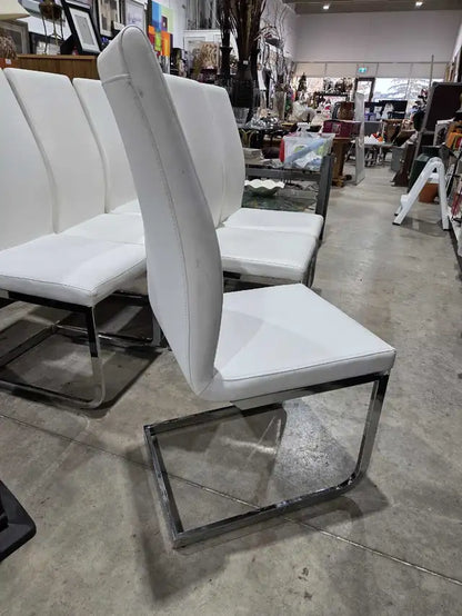 White Vinyl Dining Chairs Set - 6 Available