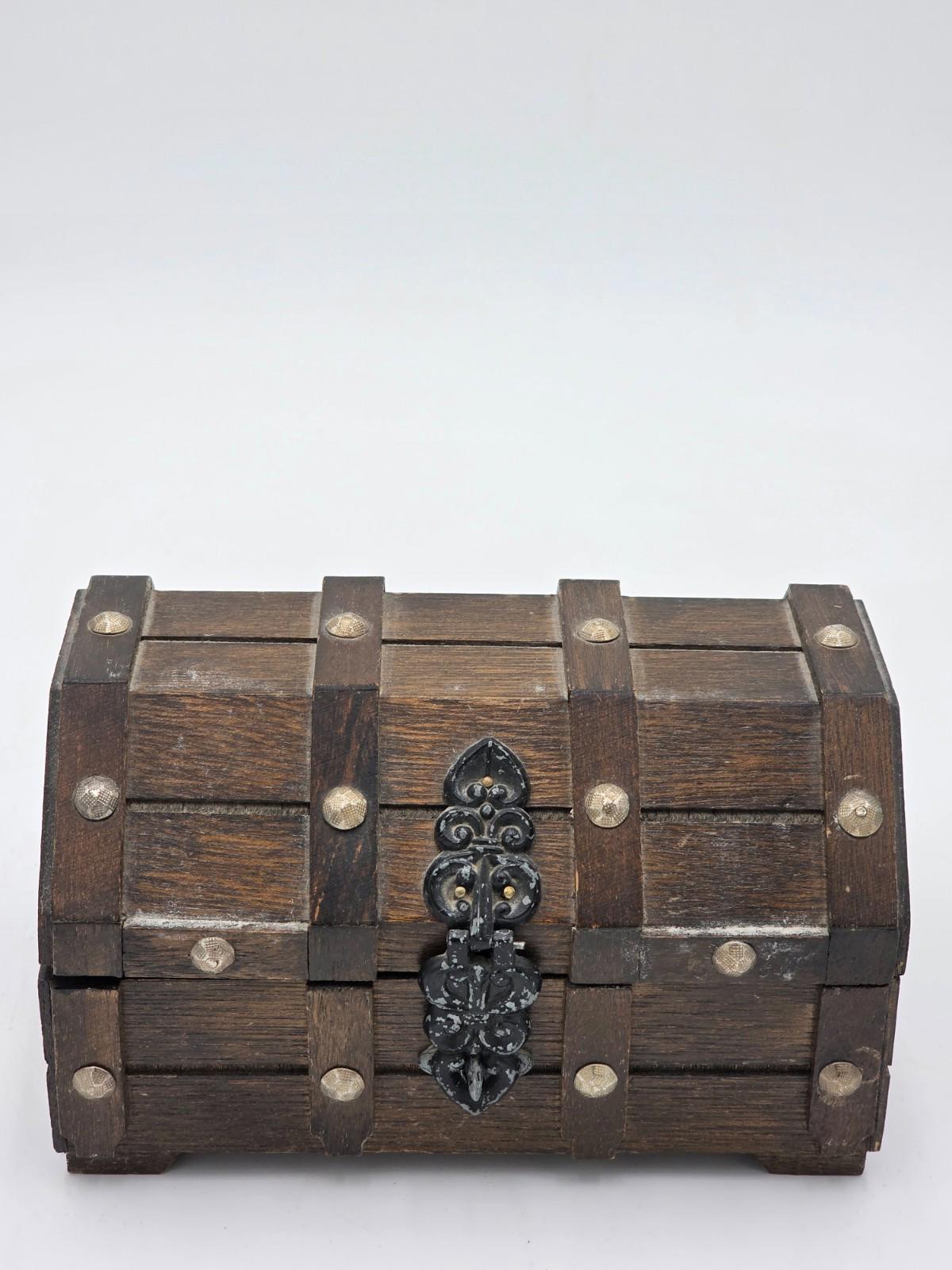 Vintage Wooden Treasure Chest Jewelry Trinket Box