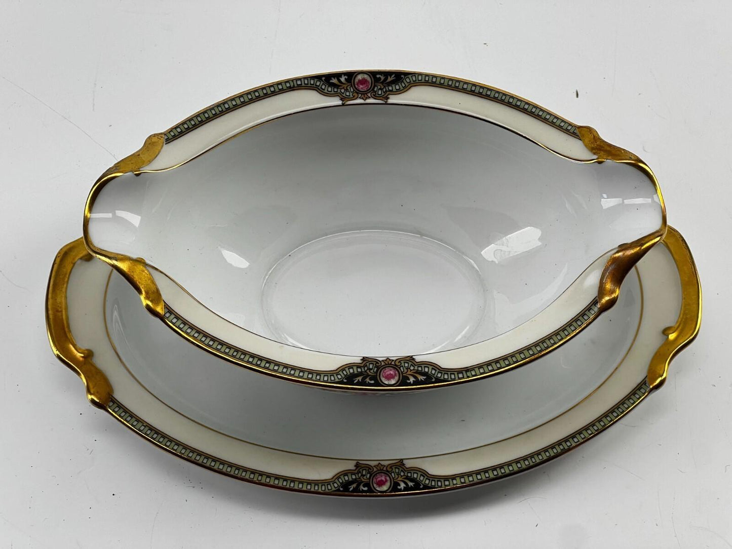 Vintage NORITAKE China  "FLOREAL"  GRAVY BOAT with Attached Underplate
