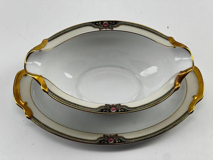 Vintage NORITAKE China  "FLOREAL"  GRAVY BOAT with Attached Underplate