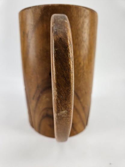 Tiki Hand Carved Wood Tankard Stein 8"